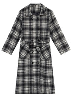 Bohemian Black White Plaid Double Breast Tie Waist Woolen Coats Fall
