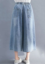 Load image into Gallery viewer, Bohemian Blue Embroideried Pockets Patchwork Denim Wide Leg Pants Summer