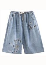 Load image into Gallery viewer, Bohemian Blue Embroideried Pockets Patchwork Denim Wide Leg Pants Summer
