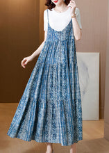 Load image into Gallery viewer, Bohemian Blue Print Patchwork Exra Large Hem Cotton Spaghetti Strap Dress Two Piece Set Summer