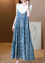Load image into Gallery viewer, Bohemian Blue Print Patchwork Exra Large Hem Cotton Spaghetti Strap Dress Two Piece Set Summer
