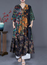 Load image into Gallery viewer, Bohemian Colorblock V Neck Patchwork Wrinkled Print Silk Long Dress Summer