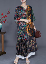 Load image into Gallery viewer, Bohemian Colorblock V Neck Patchwork Wrinkled Print Silk Long Dress Summer
