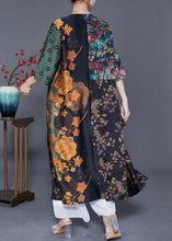Load image into Gallery viewer, Bohemian Colorblock V Neck Patchwork Wrinkled Print Silk Long Dress Summer