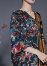 Load image into Gallery viewer, Bohemian Colorblock V Neck Patchwork Wrinkled Print Silk Long Dress Summer