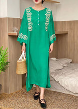 Load image into Gallery viewer, Bohemian Green O-Neck Embroideried Cotton Dress Flare Sleeve