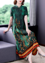 Load image into Gallery viewer, Bohemian Green Ruffled Print Silk A Line Dress Summer