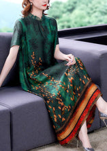 Load image into Gallery viewer, Bohemian Green Ruffled Print Silk A Line Dress Summer