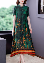 Load image into Gallery viewer, Bohemian Green Ruffled Print Silk A Line Dress Summer