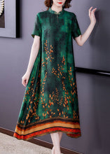 Load image into Gallery viewer, Bohemian Green Ruffled Print Silk A Line Dress Summer