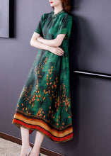 Load image into Gallery viewer, Bohemian Green Ruffled Print Silk A Line Dress Summer