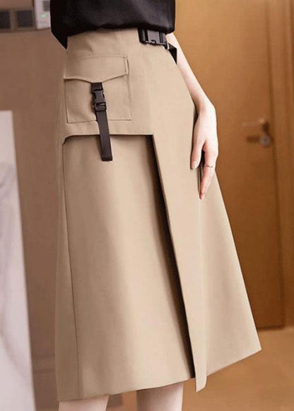 Bohemian Khaki High Waist asymmetrical design slim fit Fall Skirt