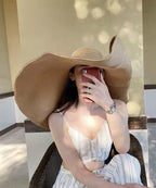 Bohemian Khaki Oversize Brim Solid Knit Beach Floppy Sun Hat