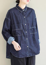 Load image into Gallery viewer, Bohemian Lapel Pockets Spring Tops Women Pattern Denim Blue Shirt