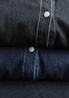 Bohemian Lapel Pockets Spring Tops Women Pattern Denim Blue Shirt