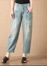 Load image into Gallery viewer, Bohemian Light Blue Button Pockets Casual Harem Fall Denim Pants