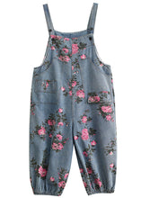 Load image into Gallery viewer, Bohemian Light Blue Oversized Print Pockets Denim Jumpsuits Summer