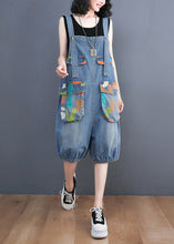 Load image into Gallery viewer, Bohemian Light Blue Slash Neck Print Button Denim Jumpsuit Summer