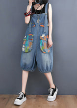 Load image into Gallery viewer, Bohemian Light Blue Slash Neck Print Button Denim Jumpsuit Summer