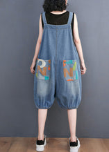 Load image into Gallery viewer, Bohemian Light Blue Slash Neck Print Button Denim Jumpsuit Summer