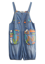 Load image into Gallery viewer, Bohemian Light Blue Slash Neck Print Button Denim Jumpsuit Summer