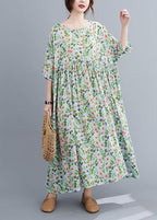 Bohemian Light Green O-Neck Patchwork Print Summer Dress Half Sleeve