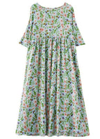 Bohemian Light Green O-Neck Patchwork Print Summer Dress Half Sleeve