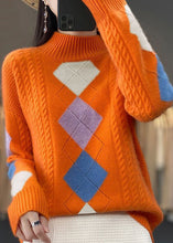 Load image into Gallery viewer, Bohemian Orange High Neck Print Chunky Knit Sweater Tops Winter
