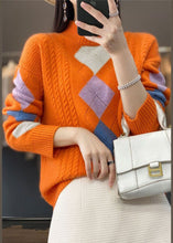 Load image into Gallery viewer, Bohemian Orange High Neck Print Chunky Knit Sweater Tops Winter