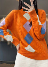 Load image into Gallery viewer, Bohemian Orange High Neck Print Chunky Knit Sweater Tops Winter