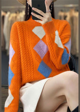 Load image into Gallery viewer, Bohemian Orange High Neck Print Chunky Knit Sweater Tops Winter