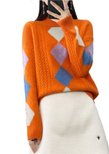 Load image into Gallery viewer, Bohemian Orange High Neck Print Chunky Knit Sweater Tops Winter