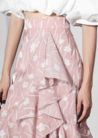 Bohemian Pink Print Ruffles Asymmetrical design Mermaid Skirt