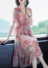 Load image into Gallery viewer, Bohemian Pink V Neck Print Chiffon Long Dresses Summer