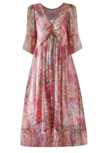 Load image into Gallery viewer, Bohemian Pink V Neck Print Chiffon Long Dresses Summer
