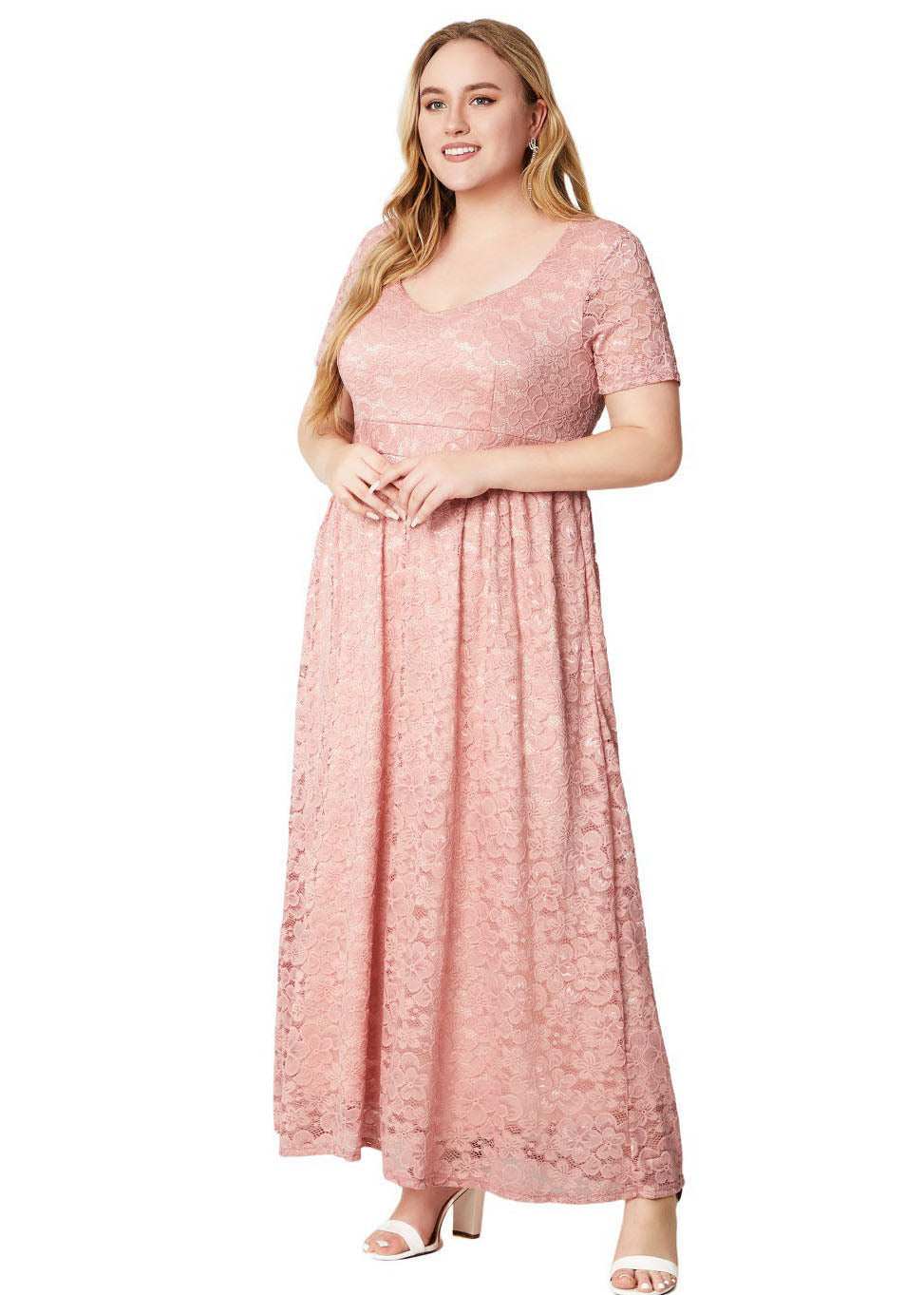 Bohemian Pink Wrinkled Patchwork Lace Party Dress Summer