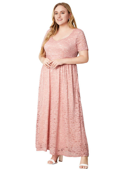 Bohemian Pink Wrinkled Patchwork Lace Party Dress Summer