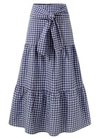 Bohemian Plaid Patchwork Elastic Waist Skirts