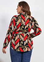 Bohemian Print Tie Waist Chiffon Shirts Long Sleeve