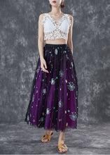 Load image into Gallery viewer, Bohemian Purple Dandelion Embroideried Wear On Both Sides Tulle Skirt Summer