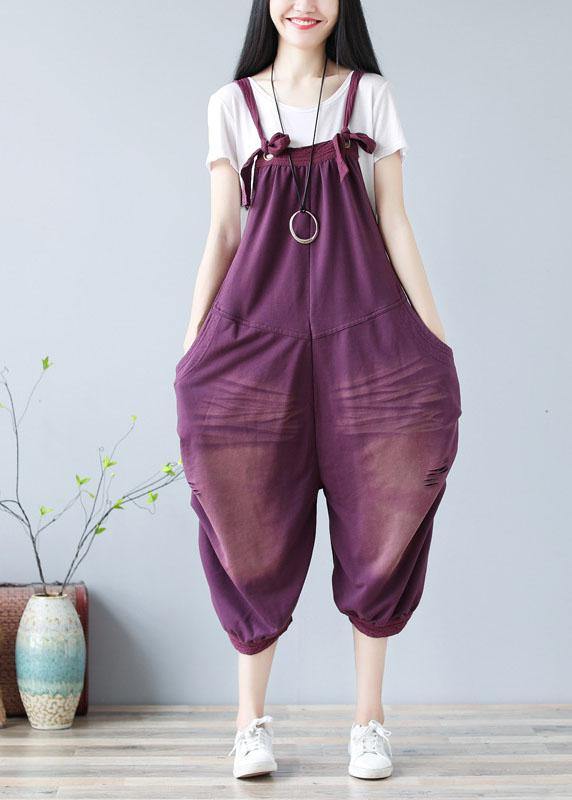 Bohemian Purple Hole Patchwork Fall Cotton Romper