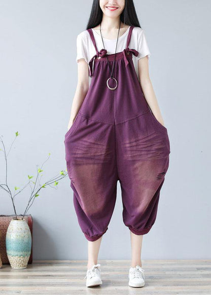 Bohemian Purple Hole Patchwork Fall Cotton Romper