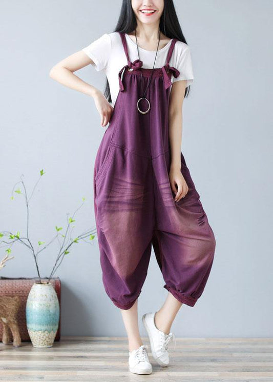 Bohemian Purple Hole Patchwork Fall Cotton Romper