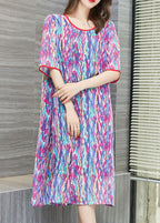 Bohemian Purple O Neck Print Patchwork Chiffon Dresses Summer