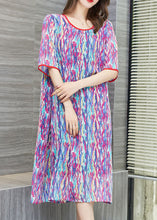 Load image into Gallery viewer, Bohemian Purple O Neck Print Patchwork Chiffon Dresses Summer