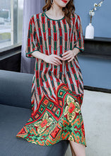 Load image into Gallery viewer, Bohemian Red O Neck Print Patchwork Chiffon Dresses Summer