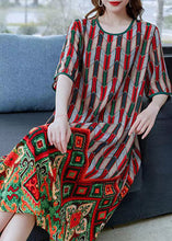 Load image into Gallery viewer, Bohemian Red O Neck Print Patchwork Chiffon Dresses Summer