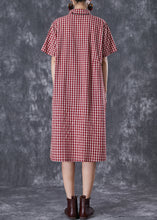 Load image into Gallery viewer, Bohemian Red Peter Pan Collar Plaid Linen Maxi Dress Summer