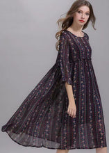 Load image into Gallery viewer, Bohemian Striped O Neck Wrinkled Patchwork Chiffon Dresses Half Sleeve