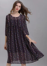 Load image into Gallery viewer, Bohemian Striped O Neck Wrinkled Patchwork Chiffon Dresses Half Sleeve